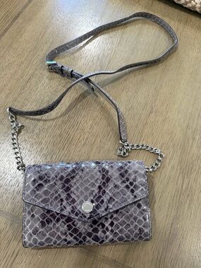 Michael Kors Snake-Embossed Crossbody in Taupe and Silver